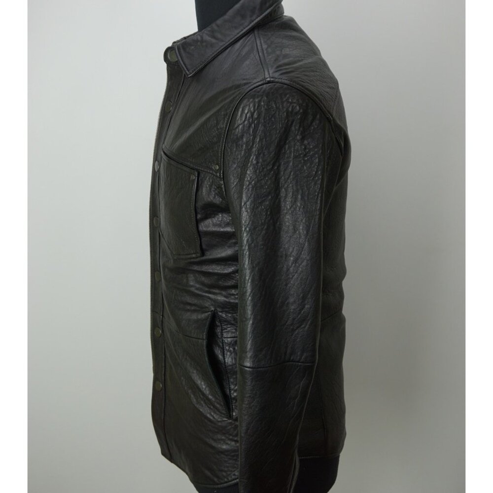 John Varvatos Black Snap/Zip Shirt Lamb Leather Jacket Coat Sz 44 NEW - Picture 2 of 7